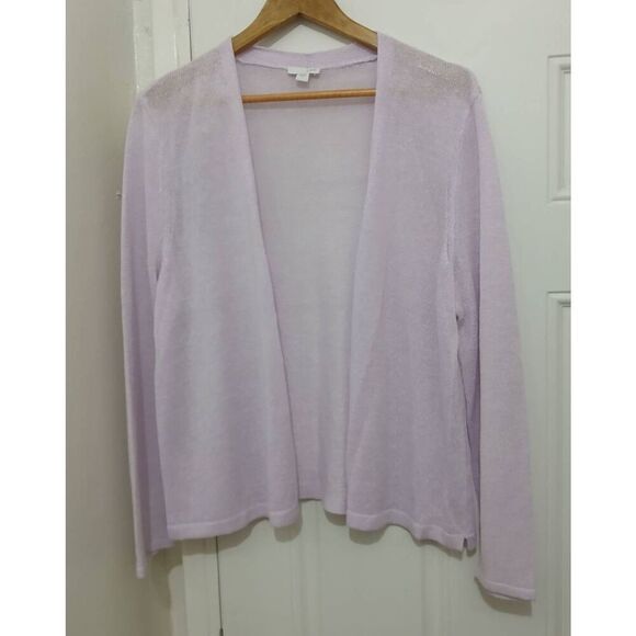 J jill womens large linen viscose  open knit lavender purple cardigan topper - Picture 2 of 7